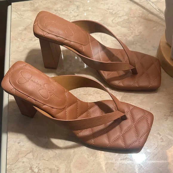 Jessica Simpson Brown Quilted Leather Women's Sandals - Picture 2 of 5